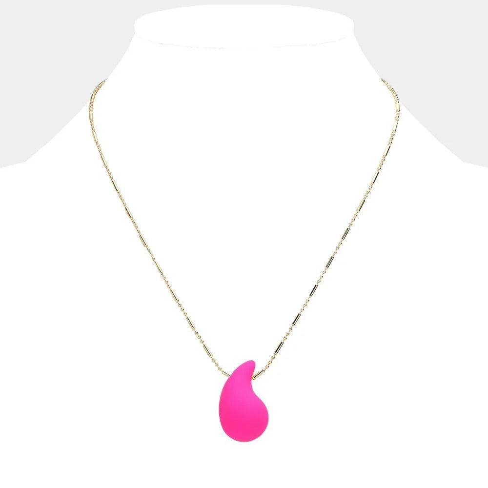 Pink Matte Colored Teardrop Pendant Necklace - Jewelry Store by Erik Rayo