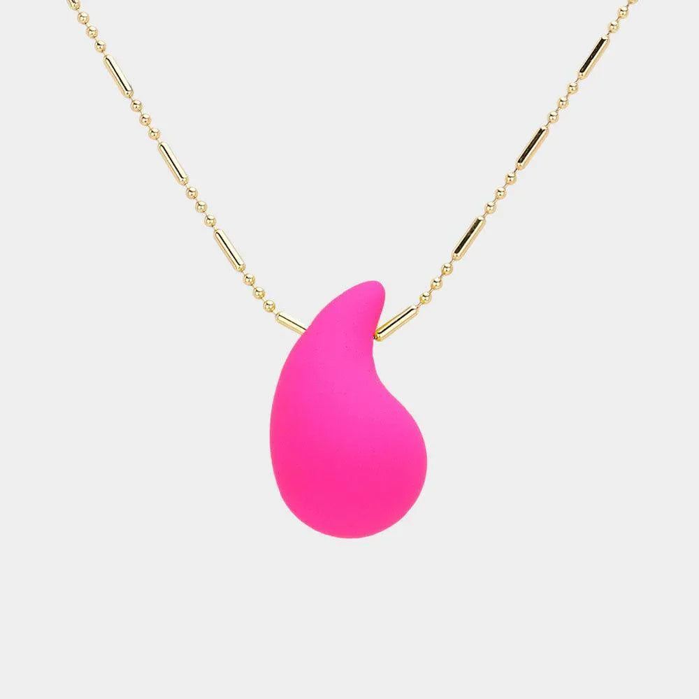 Pink Matte Colored Teardrop Pendant Necklace - Jewelry Store by Erik Rayo