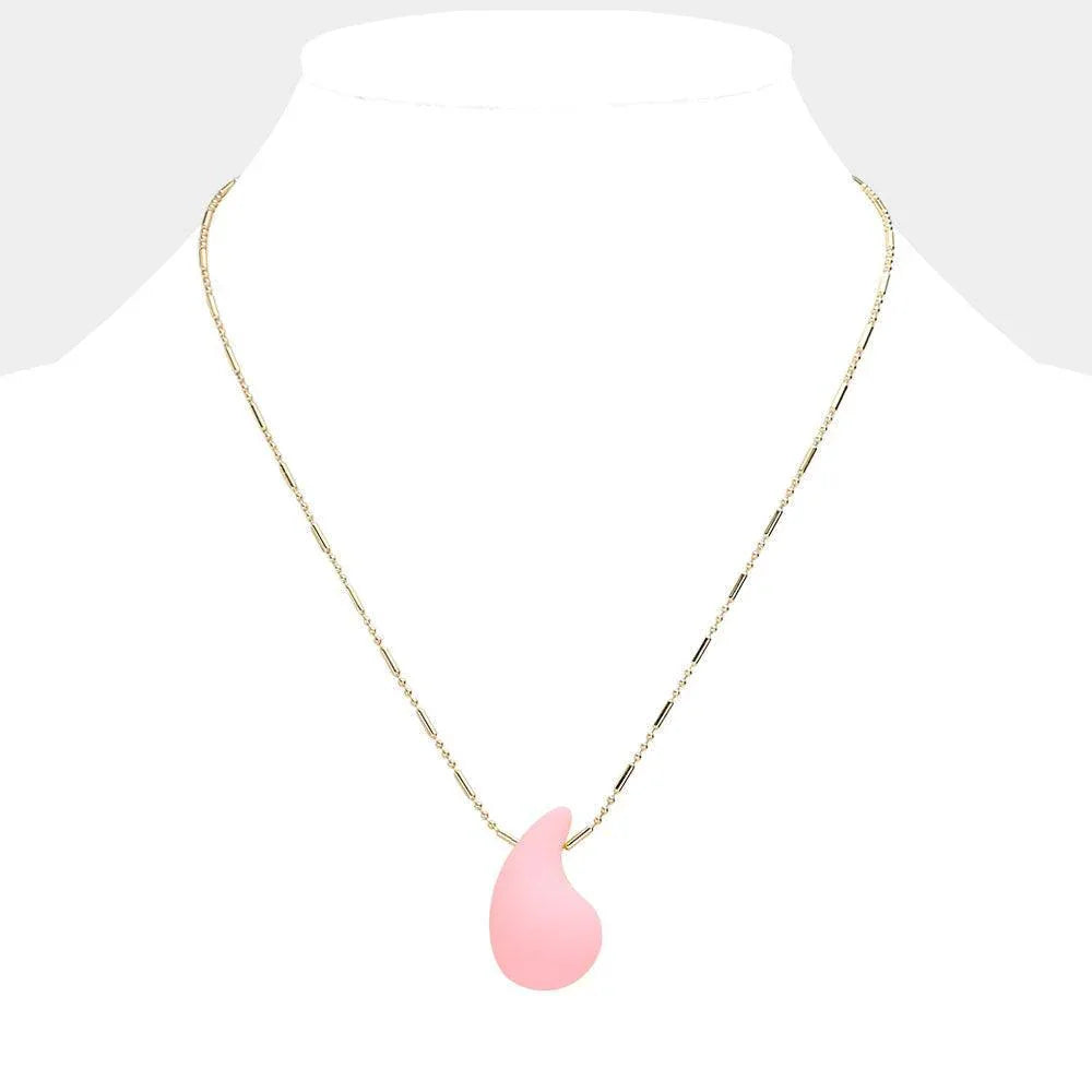 Pink Matte Colored Teardrop Pendant Necklace - Jewelry Store by Erik Rayo