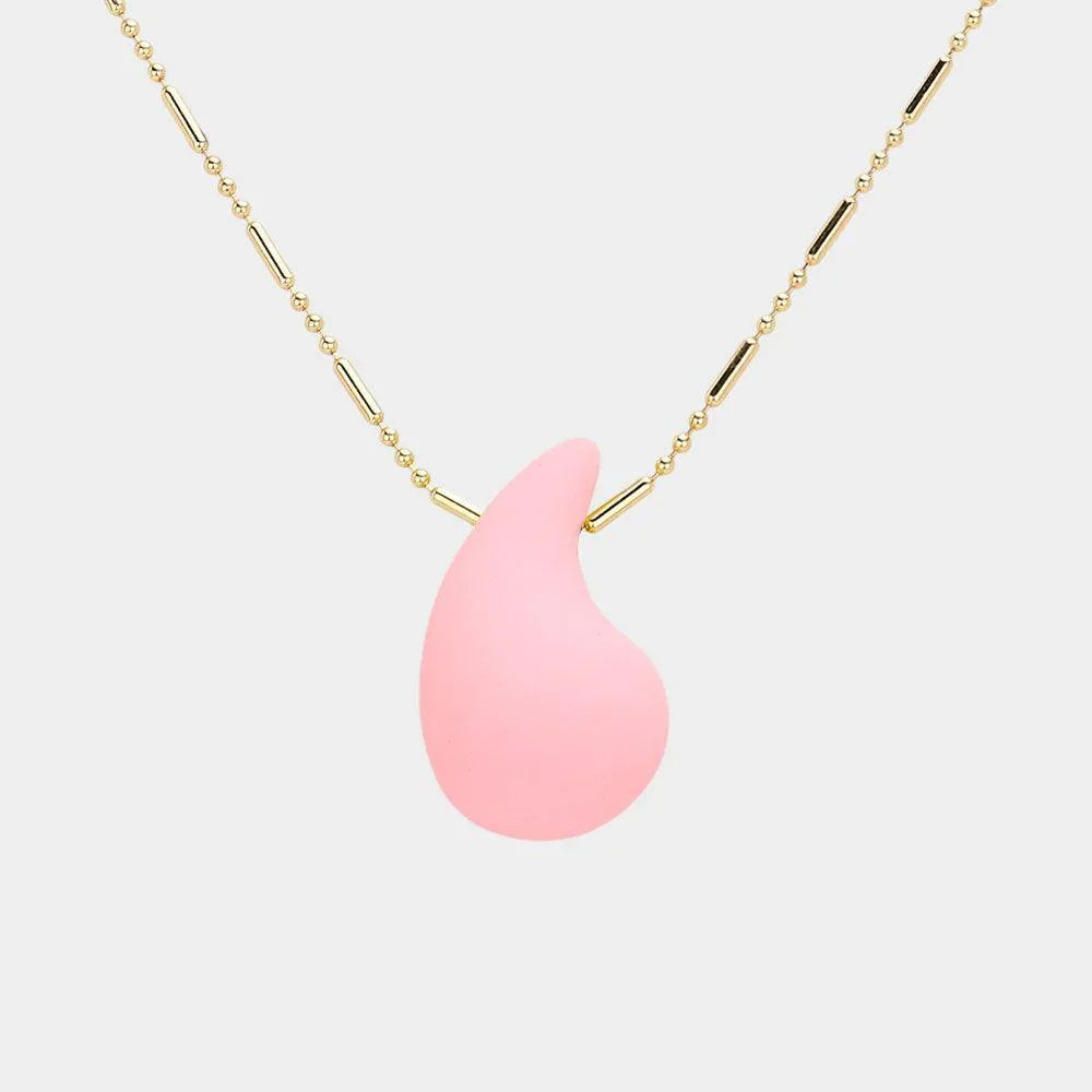 Pink Matte Colored Teardrop Pendant Necklace - Jewelry Store by Erik Rayo