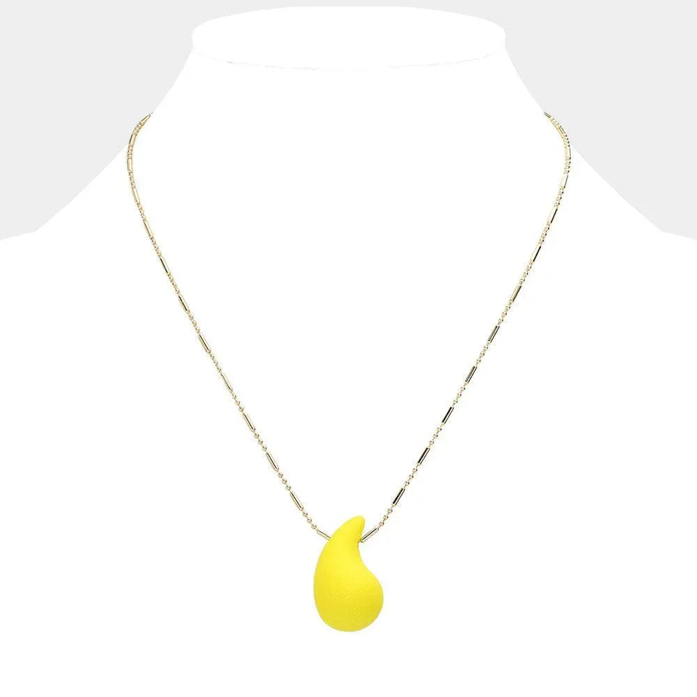 Yellow Matte Colored Teardrop Pendant Necklace - Jewelry Store by Erik Rayo
