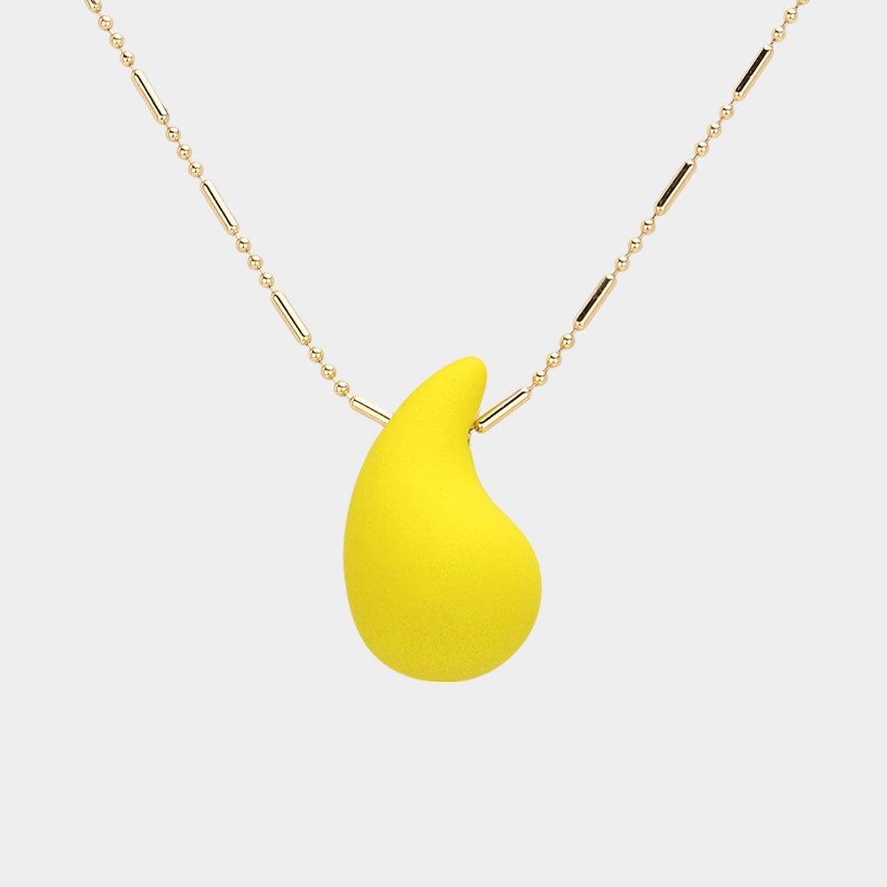 Yellow Matte Colored Teardrop Pendant Necklace