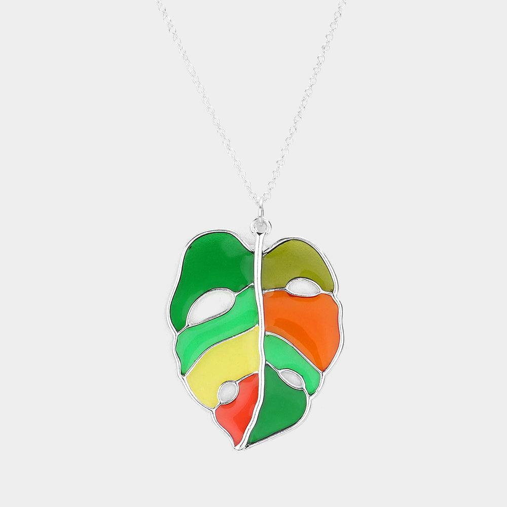 Colorful Tropical Leaf Pendant Necklace - Jewelry Store by Erik Rayo