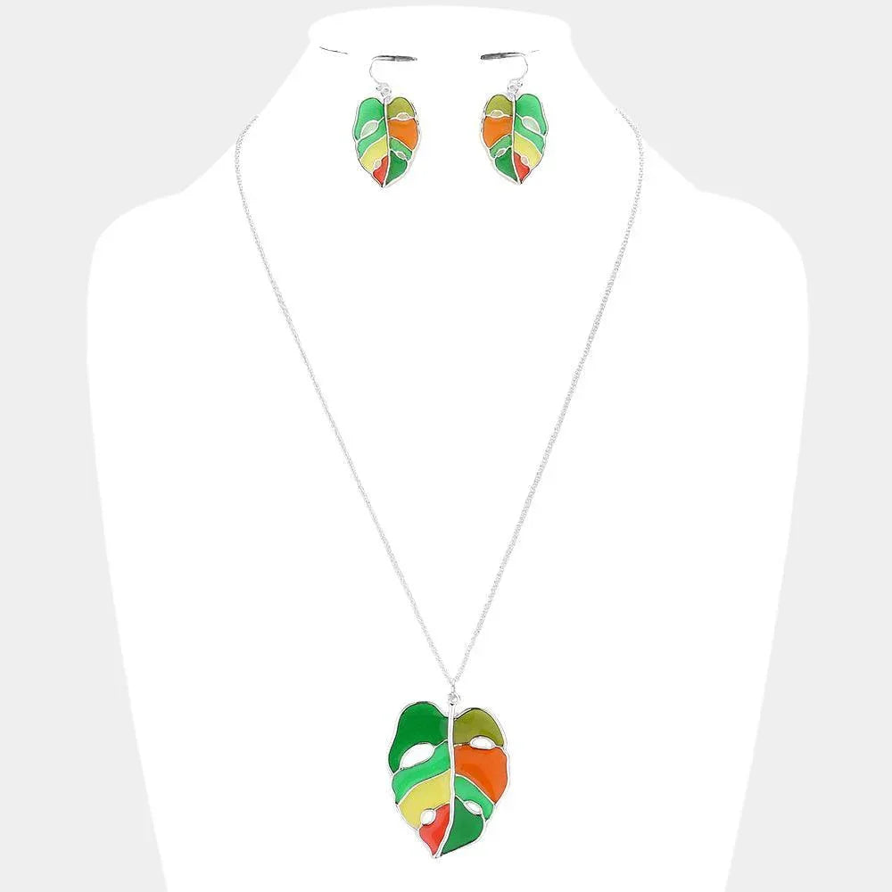 Colorful Tropical Leaf Pendant Necklace - Jewelry Store by Erik Rayo