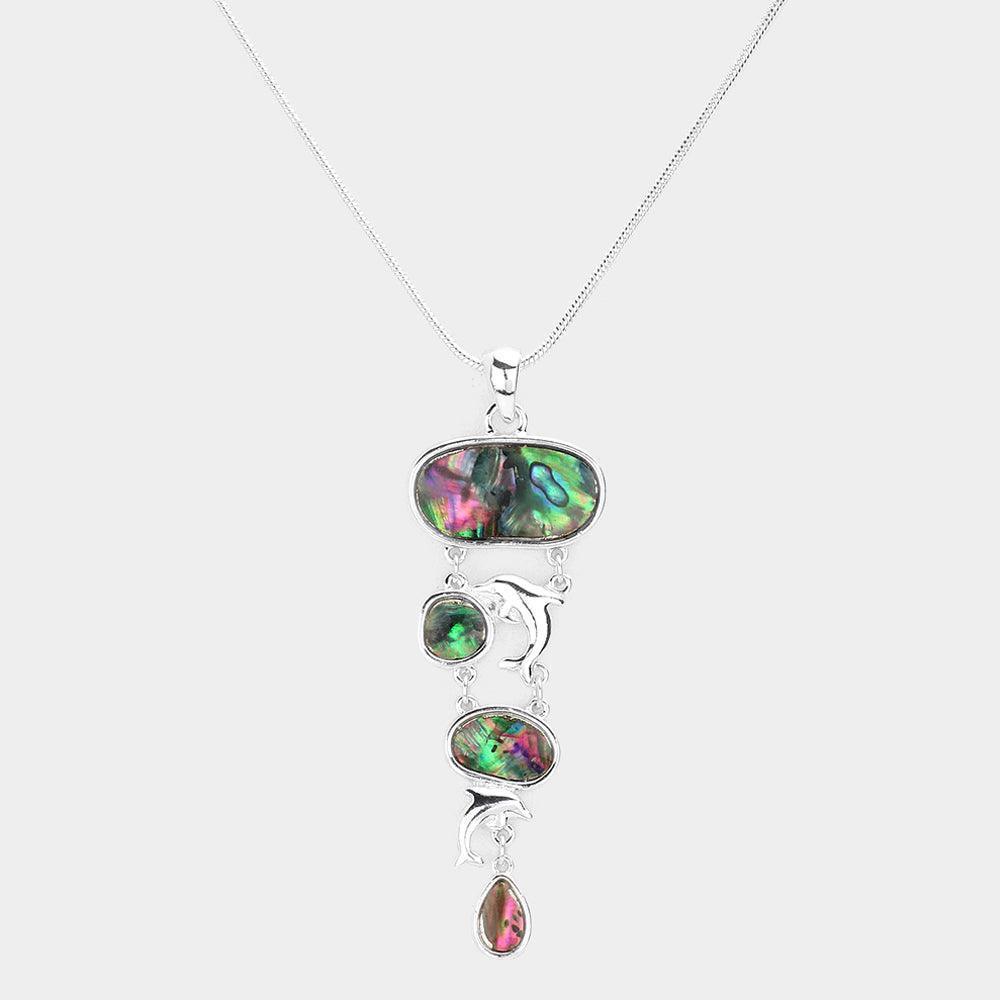 Abalone Metal Dolphin Link Pendant Necklace - Jewelry Store by Erik Rayo