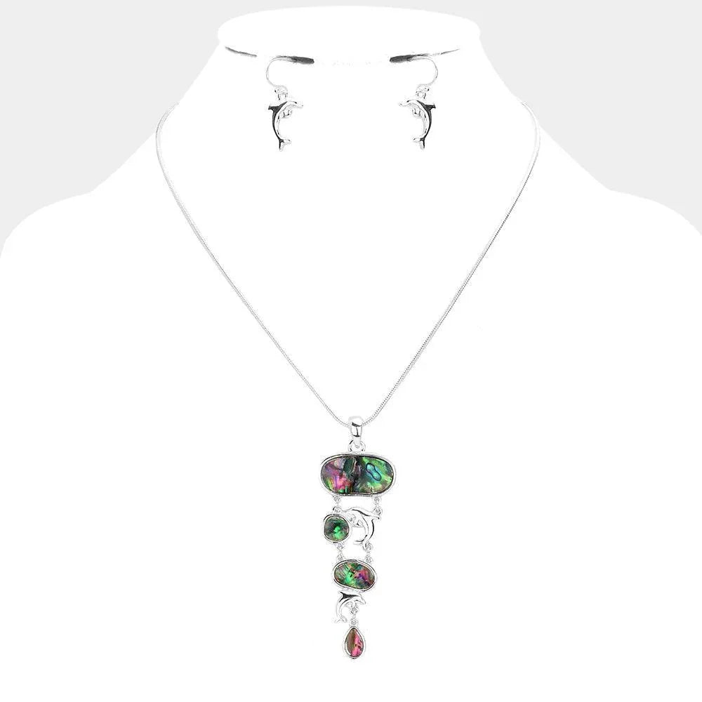 Abalone Metal Dolphin Link Pendant Necklace - Jewelry Store by Erik Rayo