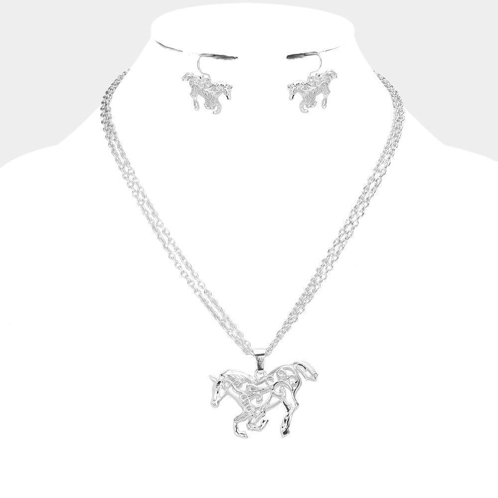 Silver Filigree Metal Running Horse Pendant Necklace - Jewelry Store by Erik Rayo