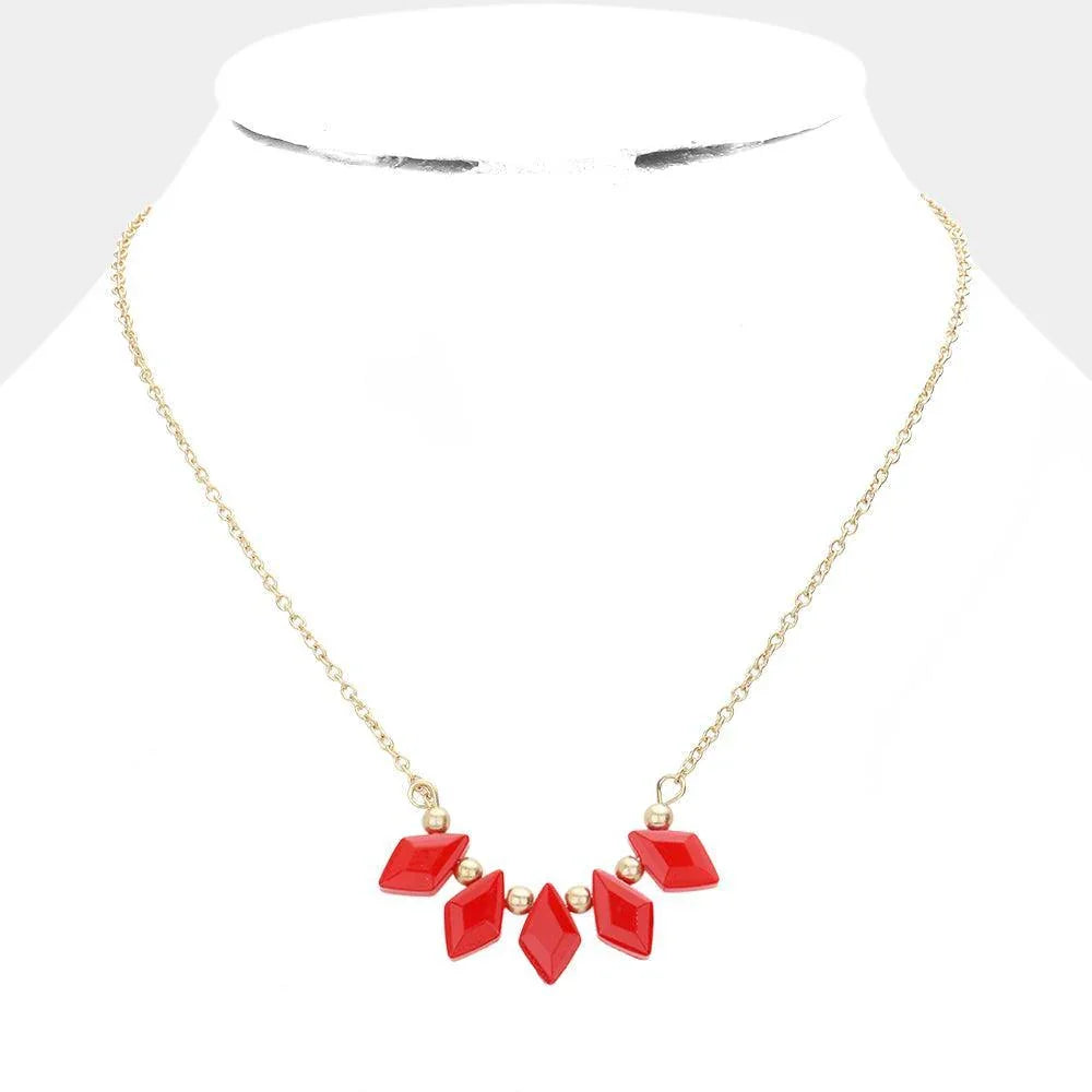Red Rhombus Beaded Pendant Necklace - Jewelry Store by Erik Rayo