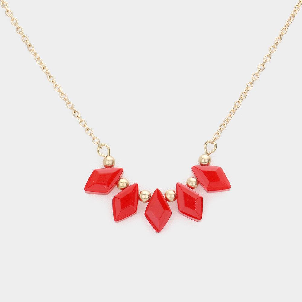 Red Rhombus Beaded Pendant Necklace