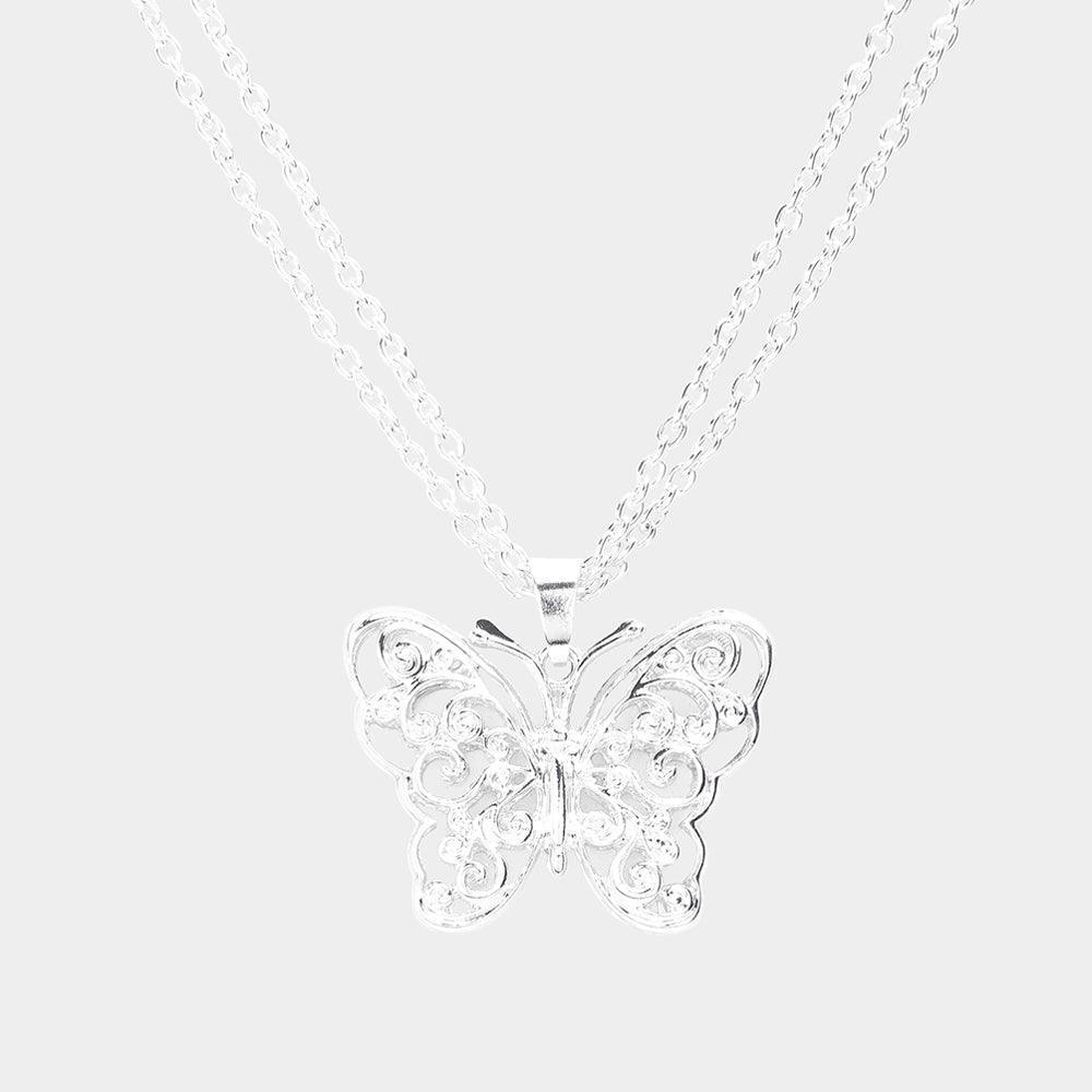 Silver Filigree Metal Butterfly Pendant Necklace - Jewelry Store by Erik Rayo