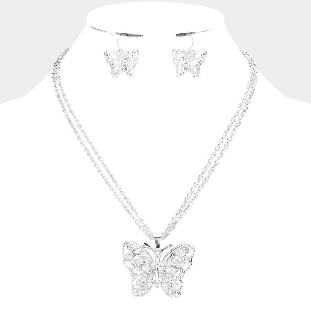 Silver Filigree Metal Butterfly Pendant Necklace - Jewelry Store by Erik Rayo