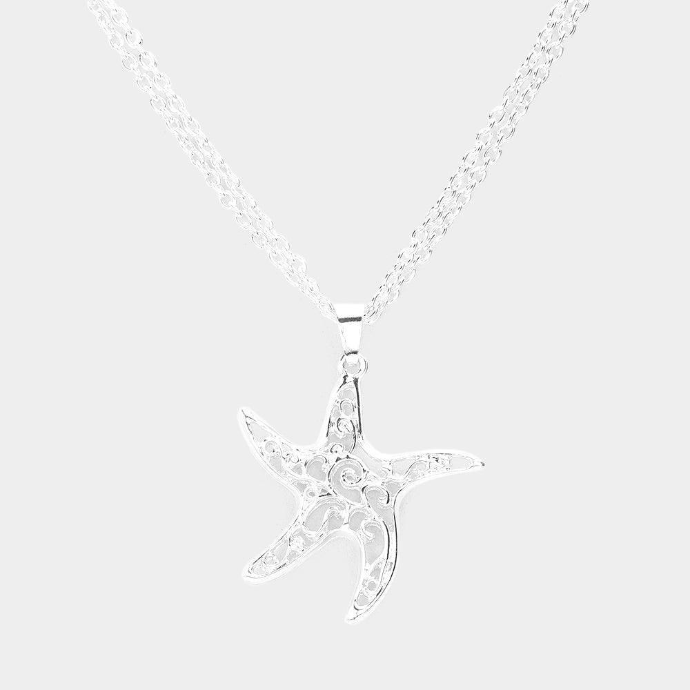Silver Filigree Metal Starfish Pendant Necklace - Jewelry Store by Erik Rayo