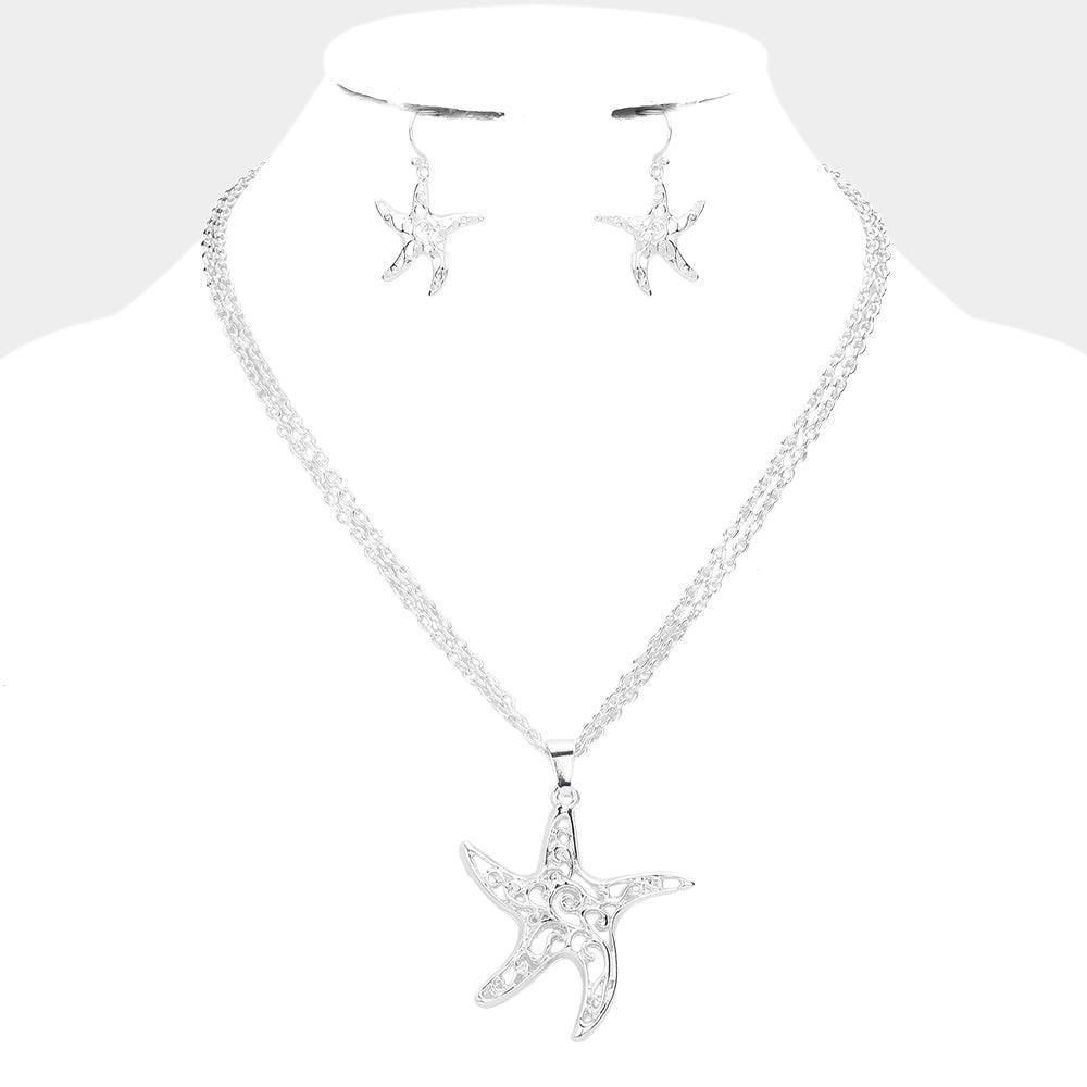 Silver Filigree Metal Starfish Pendant Necklace - Jewelry Store by Erik Rayo