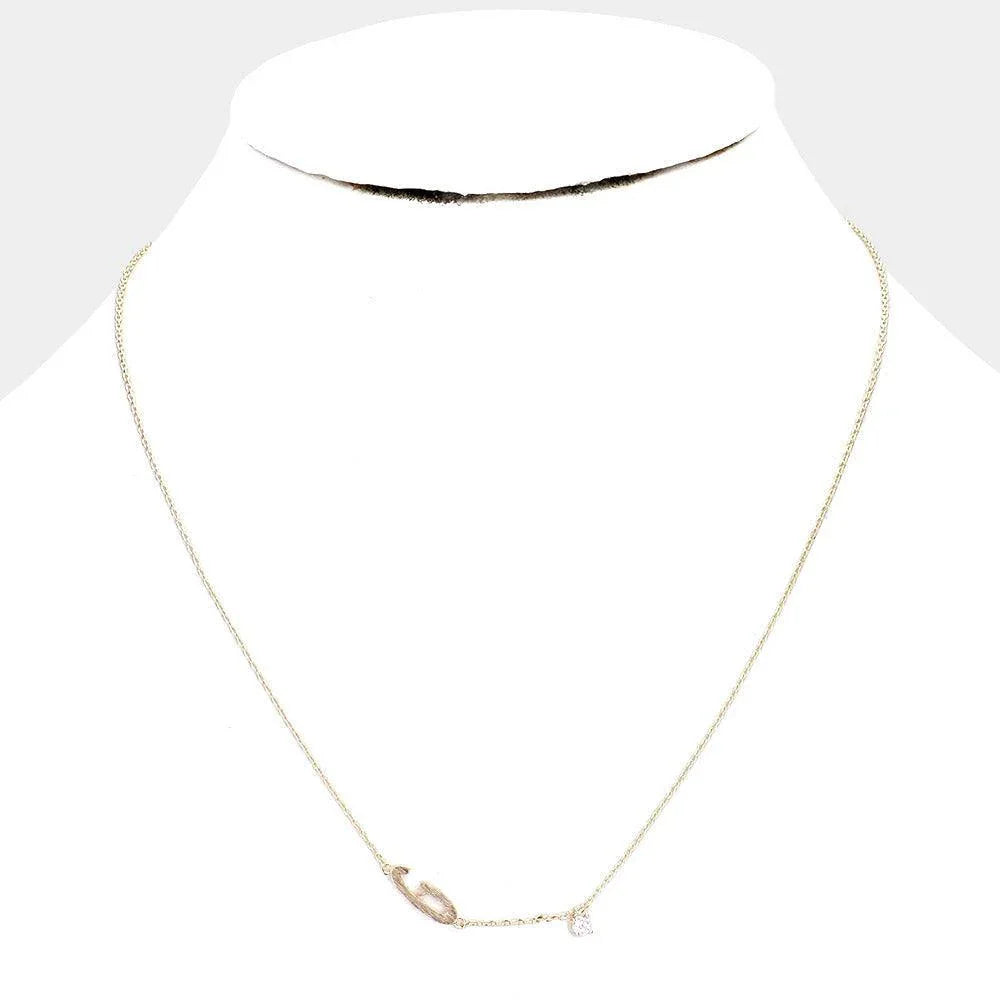 Gold Brass Metal Cubic Zirconia Monogram Pendant Necklace - Jewelry Store by Erik Rayo