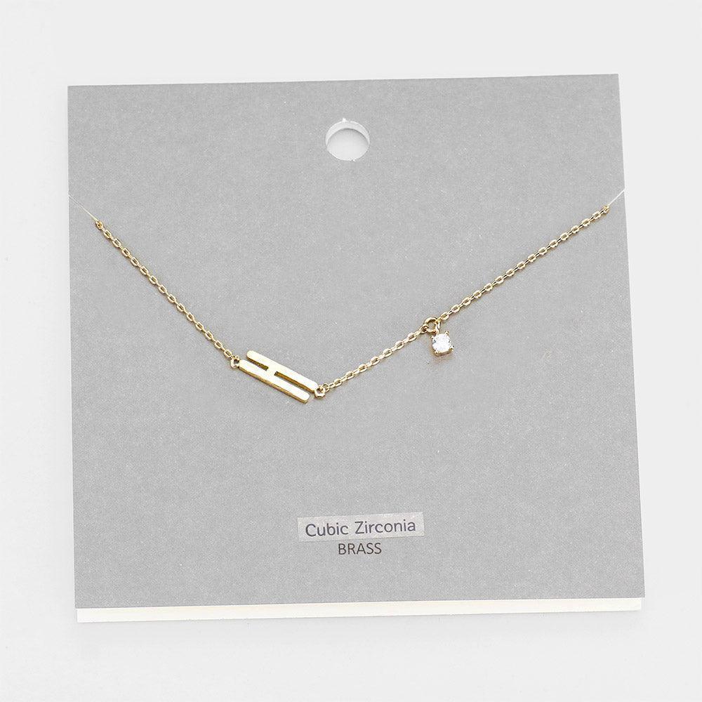 Gold Brass Metal Cubic Zirconia Monogram Pendant Necklace - Jewelry Store by Erik Rayo