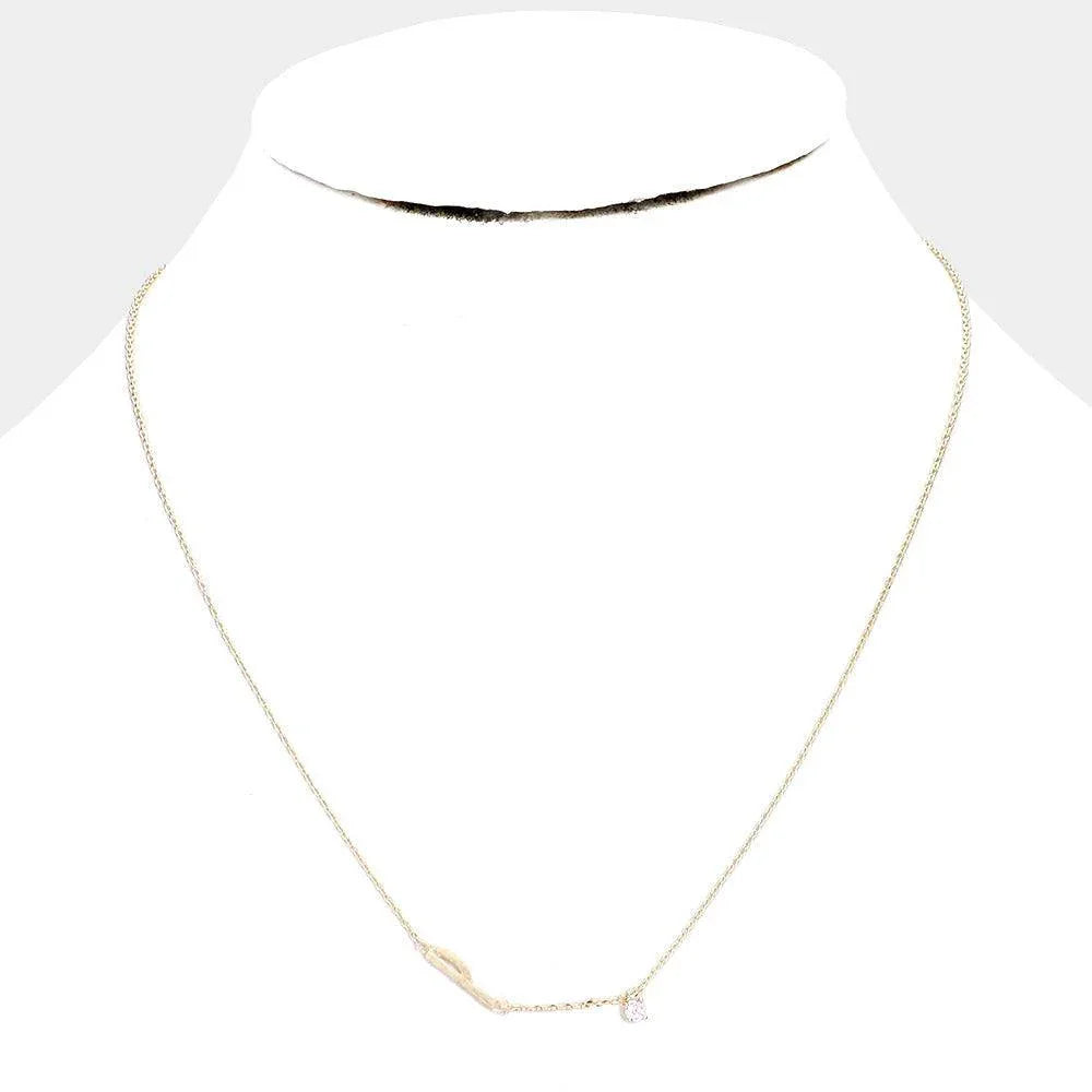 Gold Brass Metal Cubic Zirconia Monogram Pendant Necklace - Jewelry Store by Erik Rayo