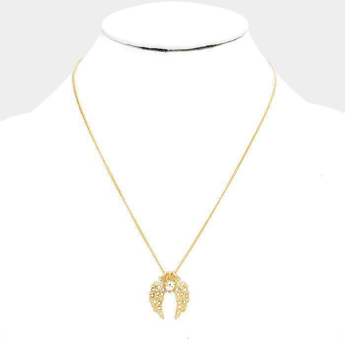 Gold Crystal Wing Heart Bead Pendant Necklace - Jewelry Store by Erik Rayo