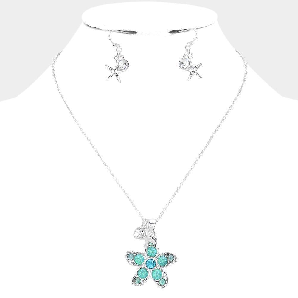 Green Stone Embellished Starfish Pendant Necklace - Jewelry Store by Erik Rayo