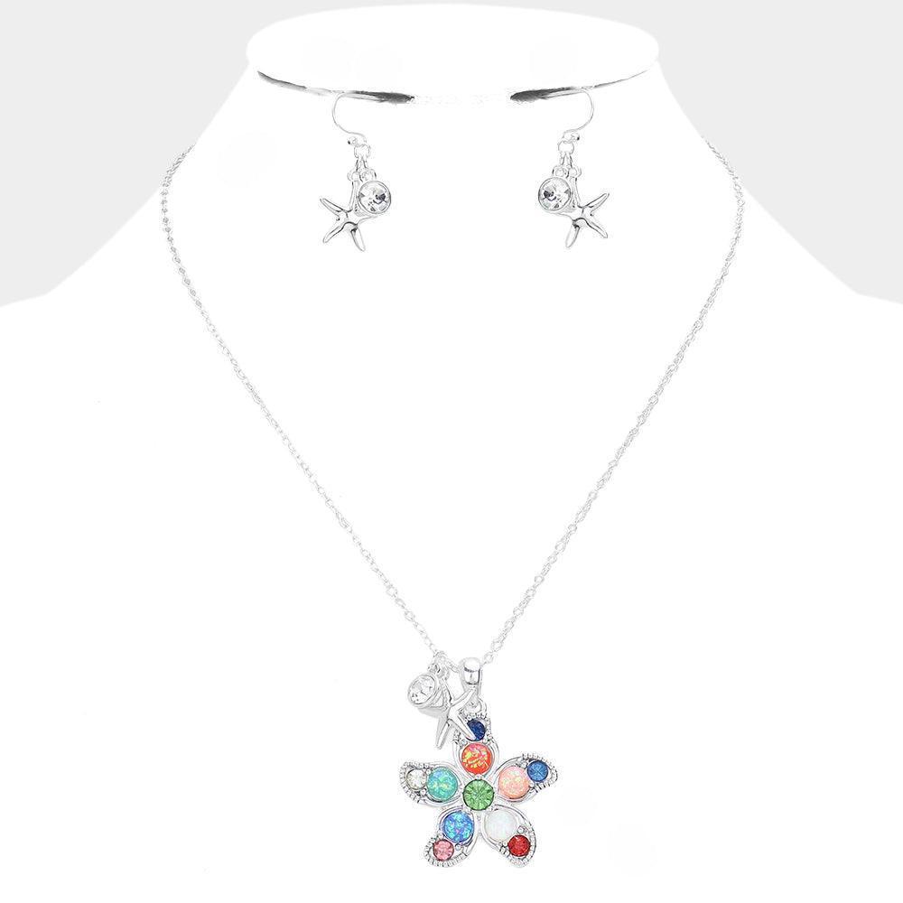 Silver Stone Embellished Starfish Pendant Necklace - Jewelry Store by Erik Rayo