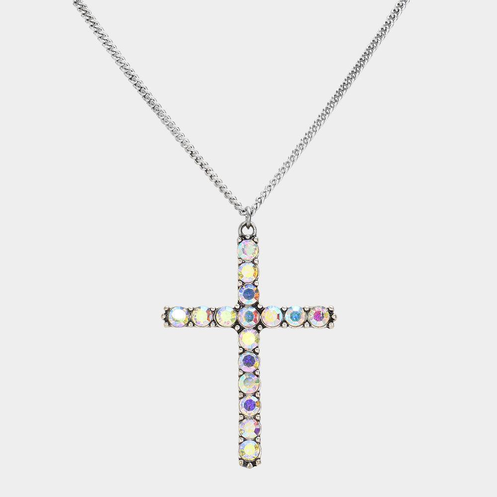 Silver Stone Paved Cross Pendant Necklace - Jewelry Store by Erik Rayo