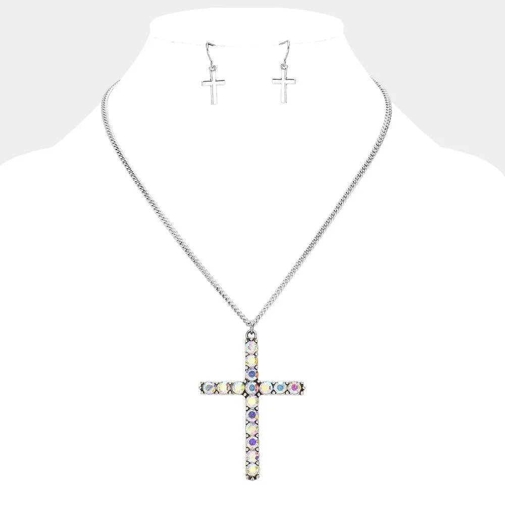 Silver Stone Paved Cross Pendant Necklace - Jewelry Store by Erik Rayo