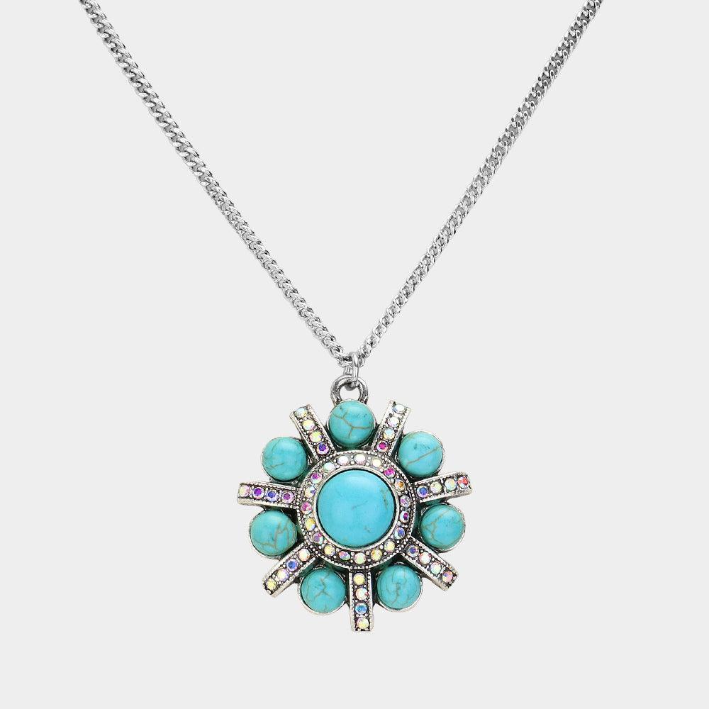 Turquoise Natural Stone Embellished Western Pendant Necklace - Jewelry Store by Erik Rayo