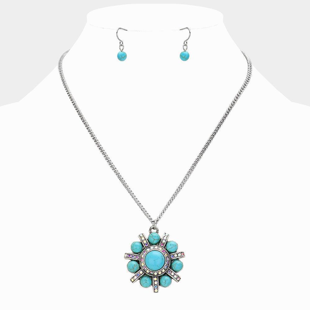 Turquoise Natural Stone Embellished Western Pendant Necklace - Jewelry Store by Erik Rayo
