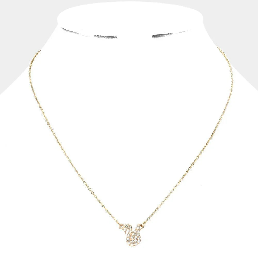Clear Rhinestone Embellished Swan Pendant Necklace - Jewelry Store by Erik Rayo