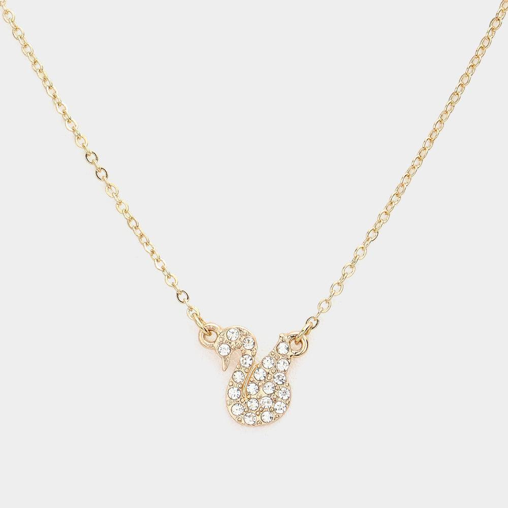 Clear Rhinestone Embellished Swan Pendant Necklace - Jewelry Store by Erik Rayo