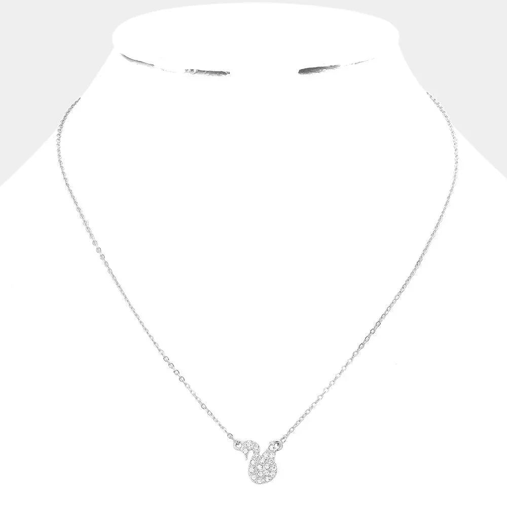 Rhinestone Embellished Swan Pendant Necklace - Jewelry Store by Erik Rayo