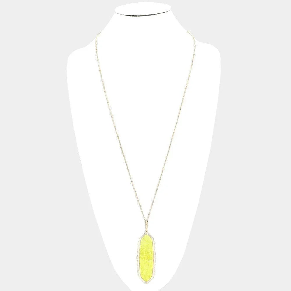 Yellow Hexagonal Celluloid Acetate Pendant Long Necklace - Jewelry Store by Erik Rayo