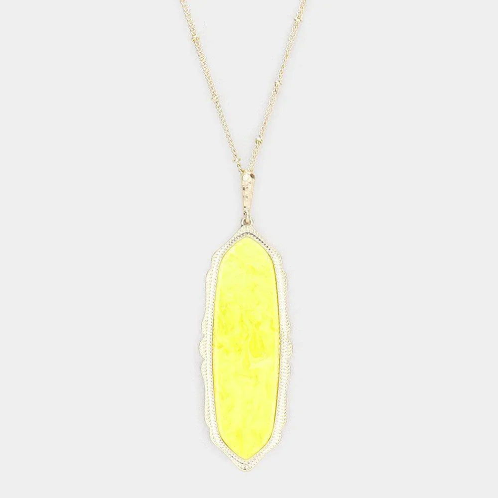 Yellow Hexagonal Celluloid Acetate Pendant Long Necklace - Jewelry Store by Erik Rayo
