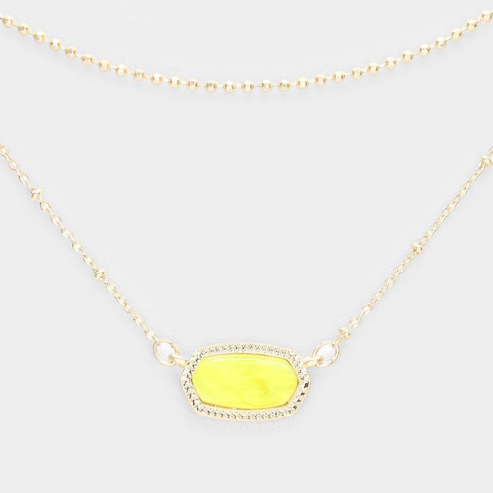 Yellow Marbled Hexagon Pendant Double Layered Necklace - Jewelry Store by Erik Rayo