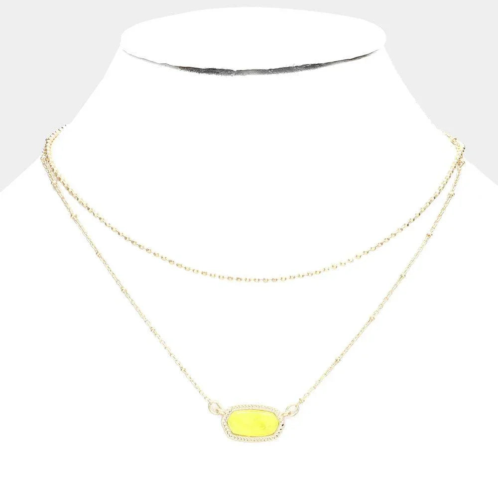 Yellow Marbled Hexagon Pendant Double Layered Necklace - Jewelry Store by Erik Rayo