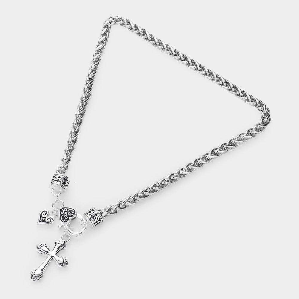 Silver Embossed Antique Metal Cross Pendant Necklace - Jewelry Store by Erik Rayo