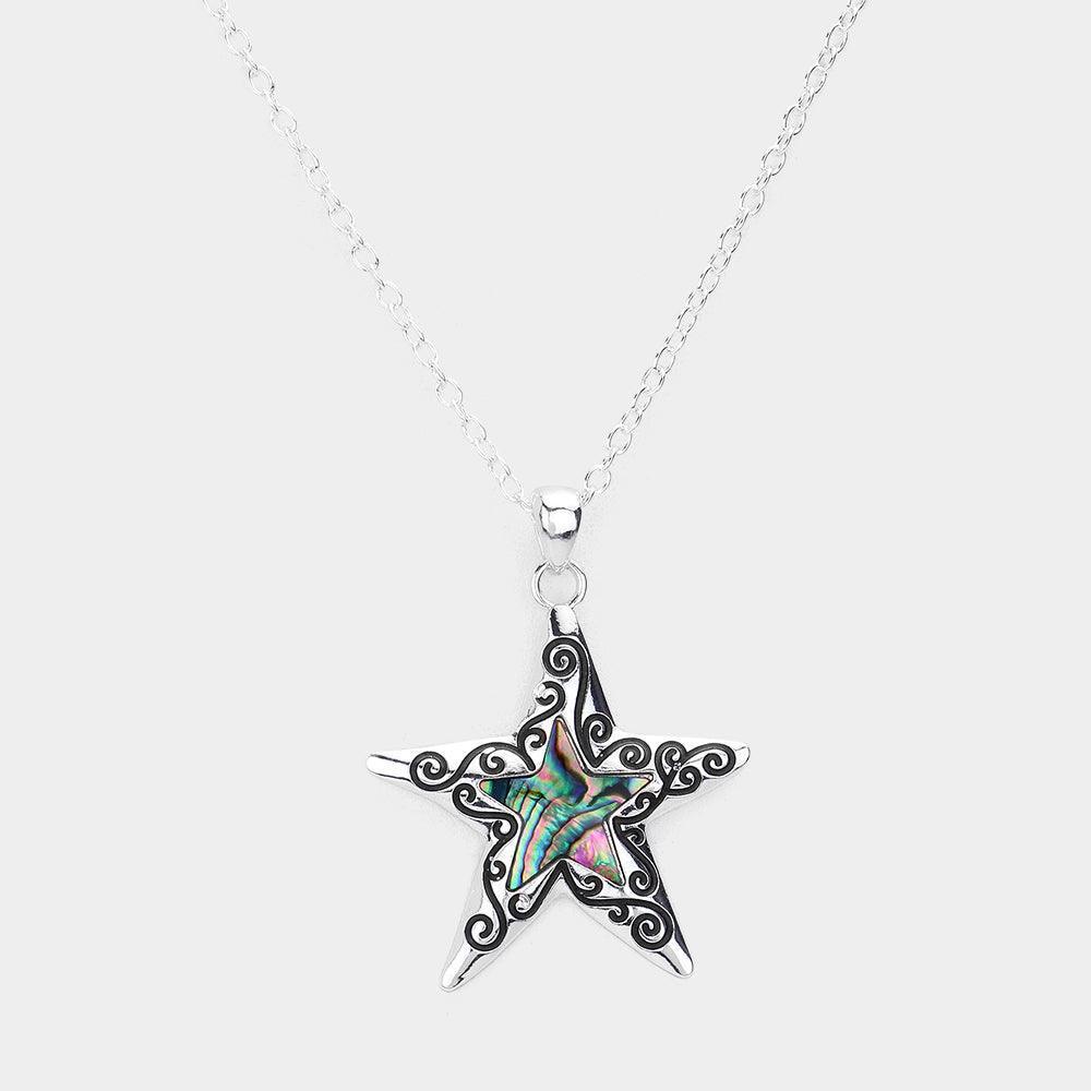 Silver Antique Metal Abalone Starfish Pendant Necklace - Jewelry Store by Erik Rayo