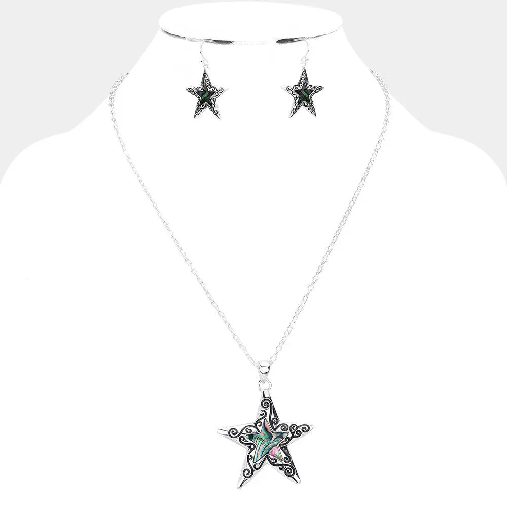 Silver Antique Metal Abalone Starfish Pendant Necklace - Jewelry Store by Erik Rayo