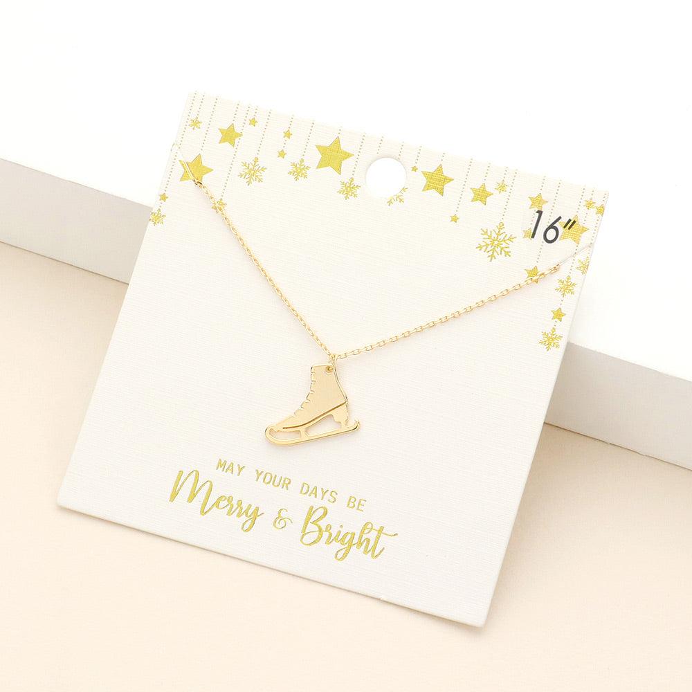 Gold Metal Skate Shoe Pendant Necklace