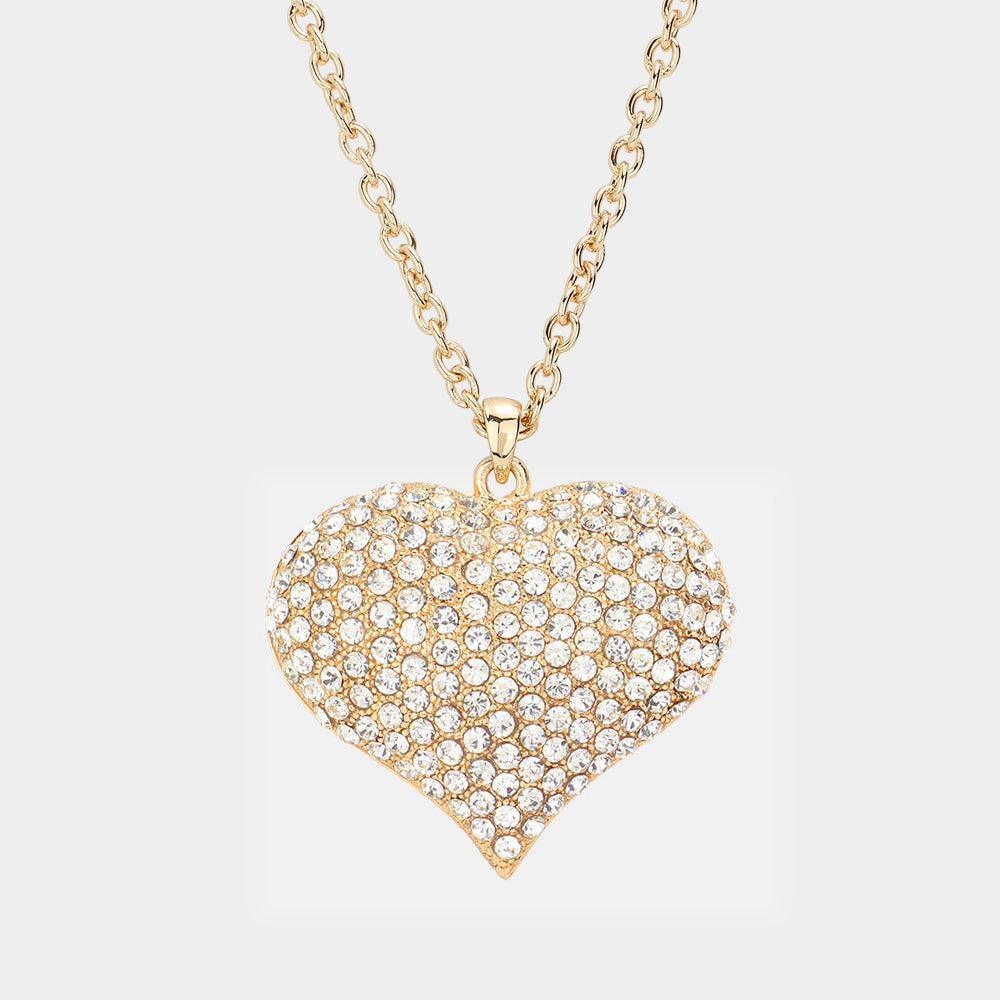 Clear Crystal Pave Heart Pendant Long Necklace - Jewelry Store by Erik Rayo