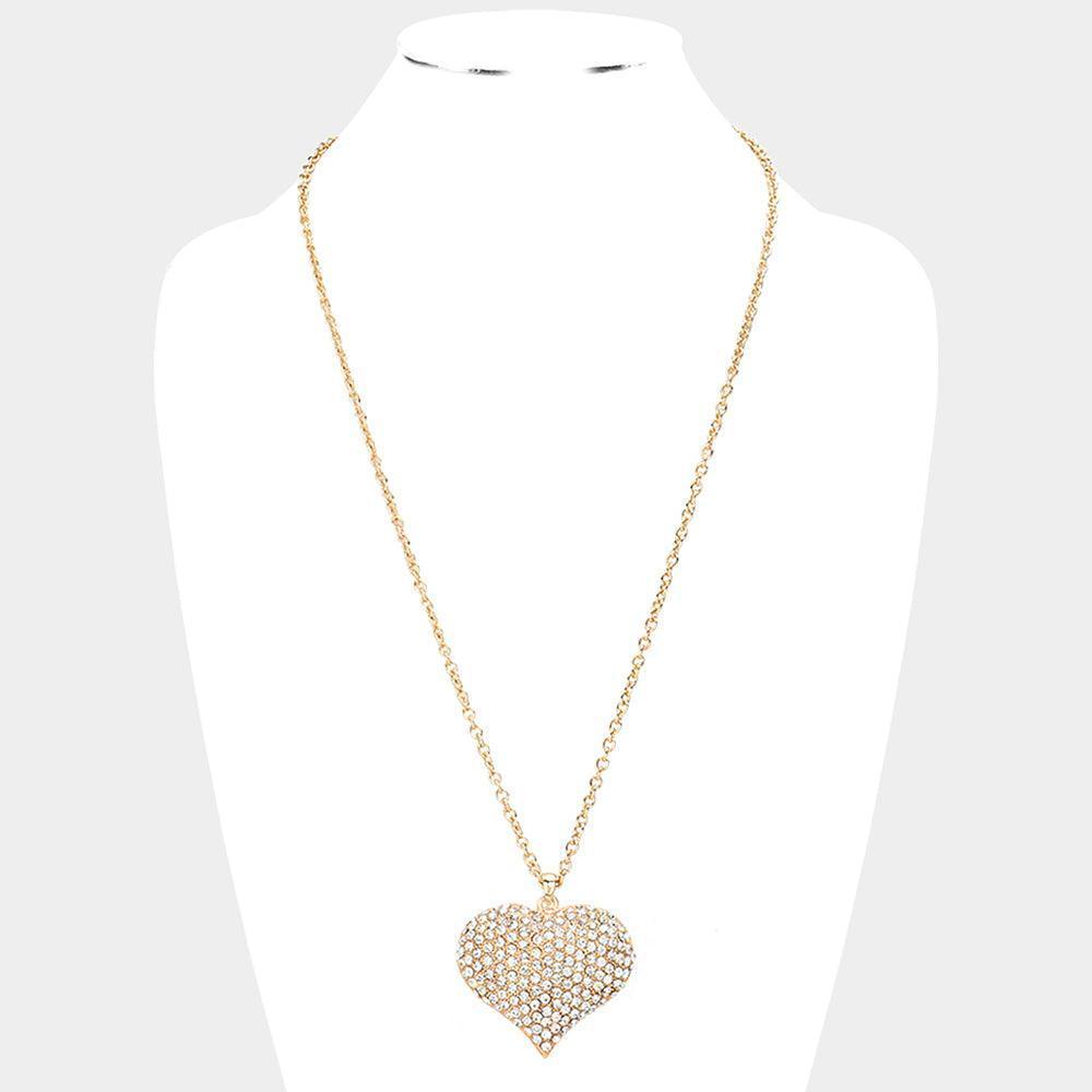 Clear Crystal Pave Heart Pendant Long Necklace - Jewelry Store by Erik Rayo