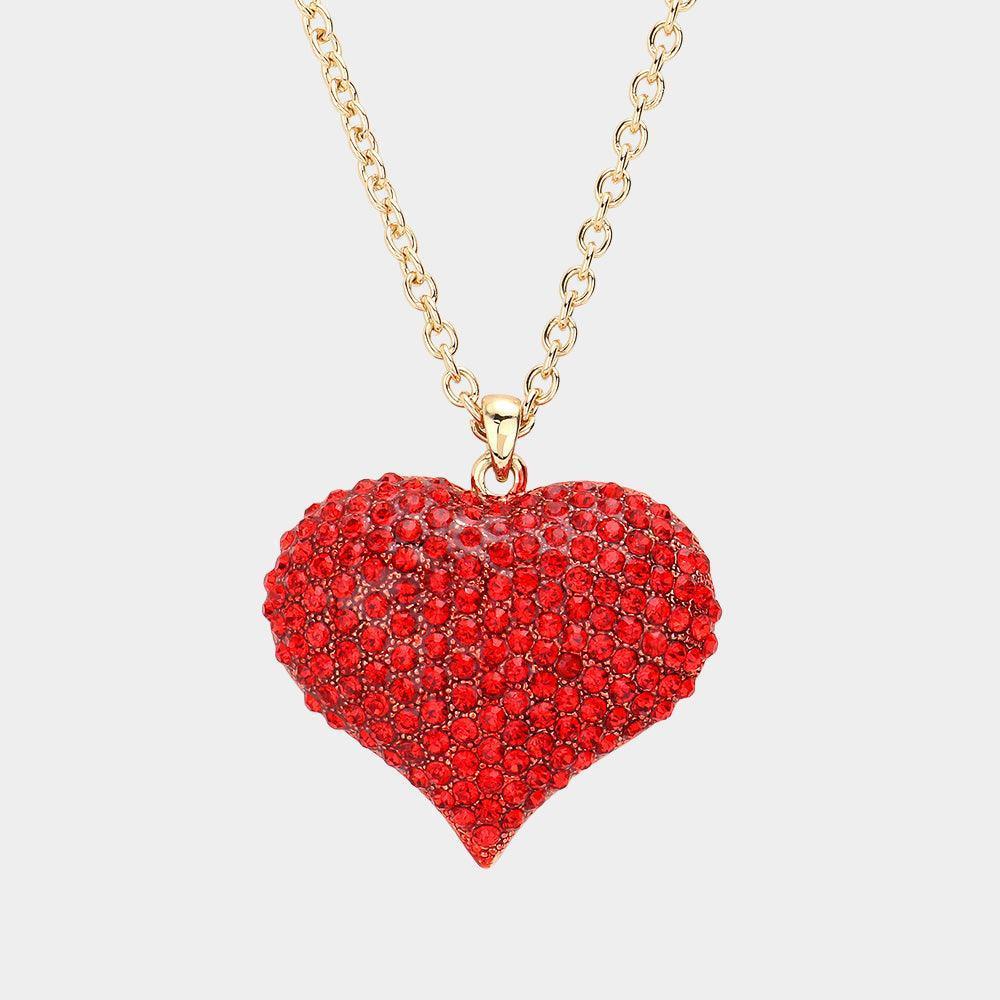 Red Crystal pave heart pendant long necklace - Jewelry Store by Erik Rayo