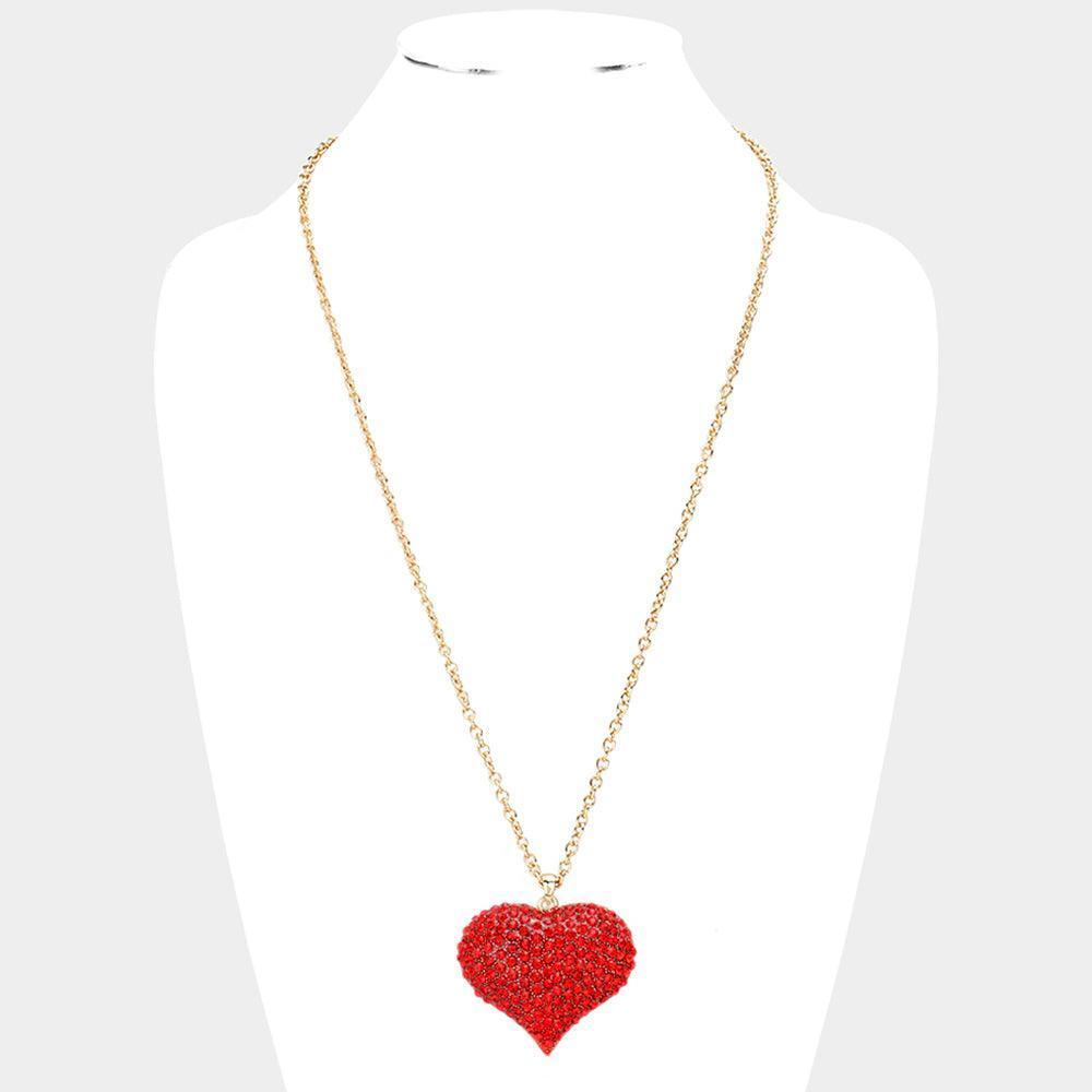 Red Crystal pave heart pendant long necklace - Jewelry Store by Erik Rayo
