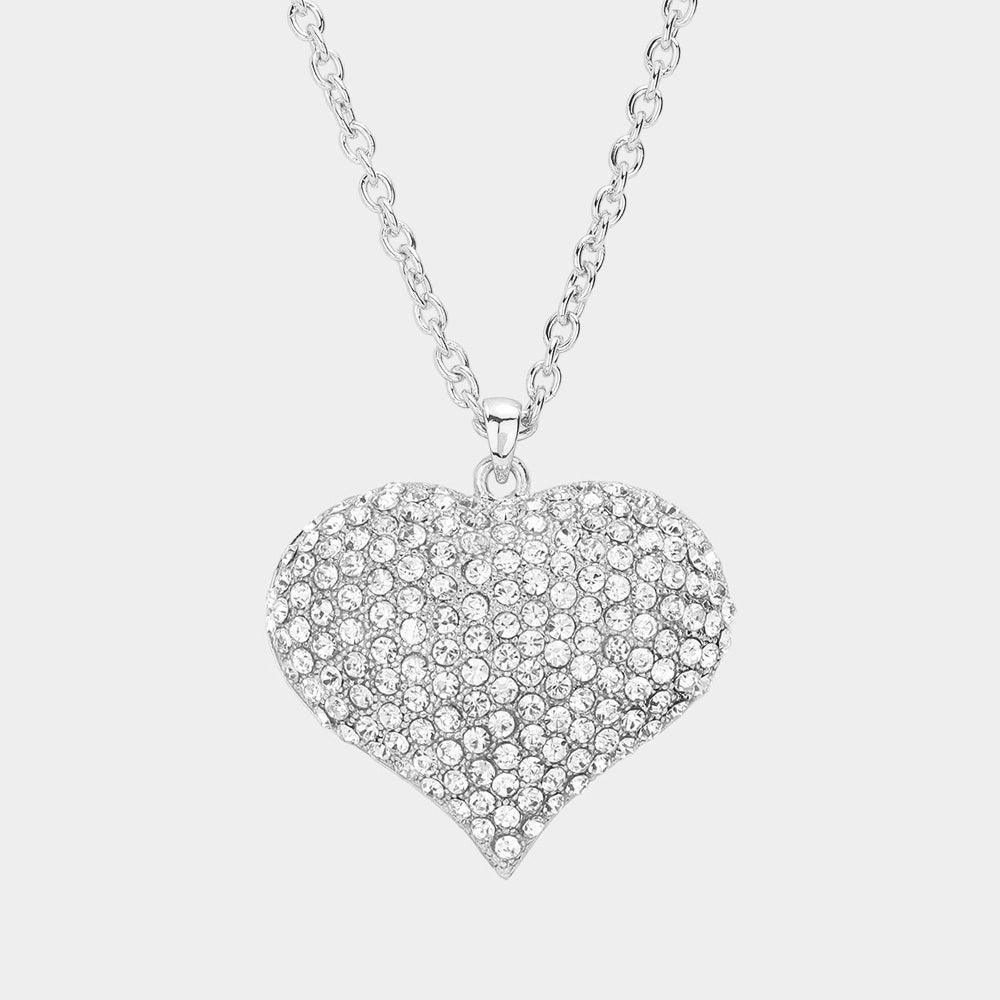 Clear Crystal Pave Heart Pendant Long Necklace - Jewelry Store by Erik Rayo