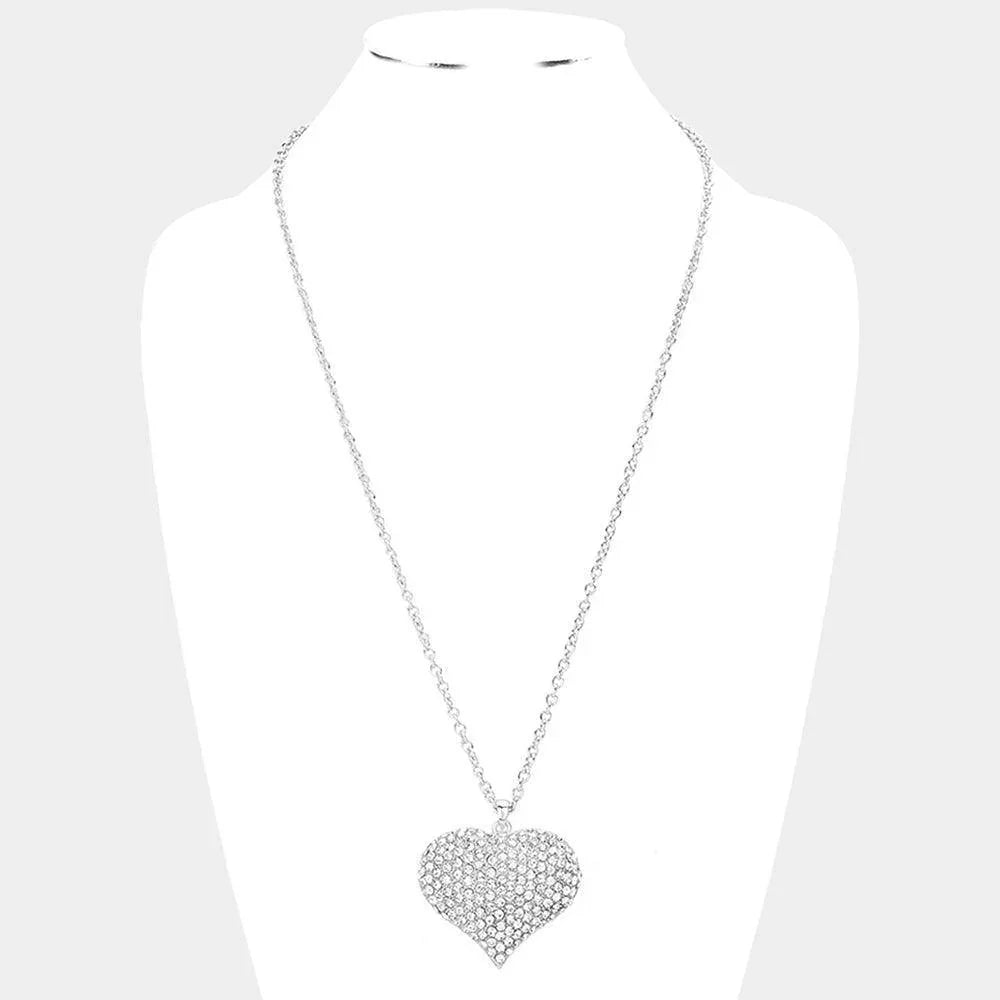 Clear Crystal Pave Heart Pendant Long Necklace - Jewelry Store by Erik Rayo