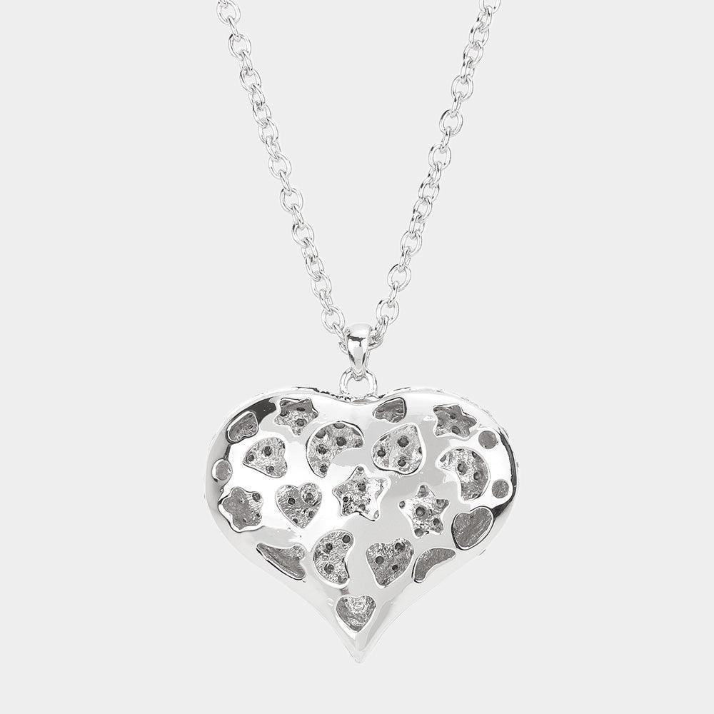 Clear Crystal Pave Heart Pendant Long Necklace - Jewelry Store by Erik Rayo