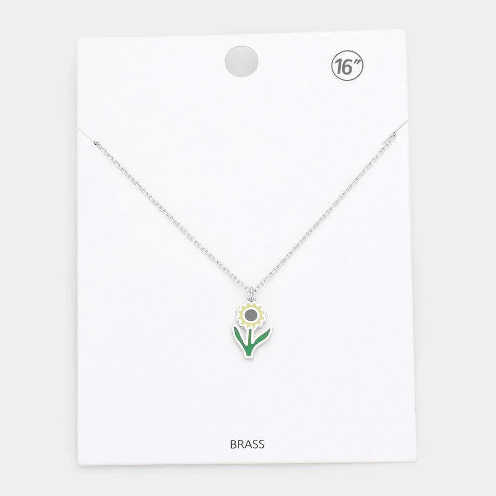 Brass Metal Enamel Sunflower Pendant Necklace - Jewelry Store by Erik Rayo