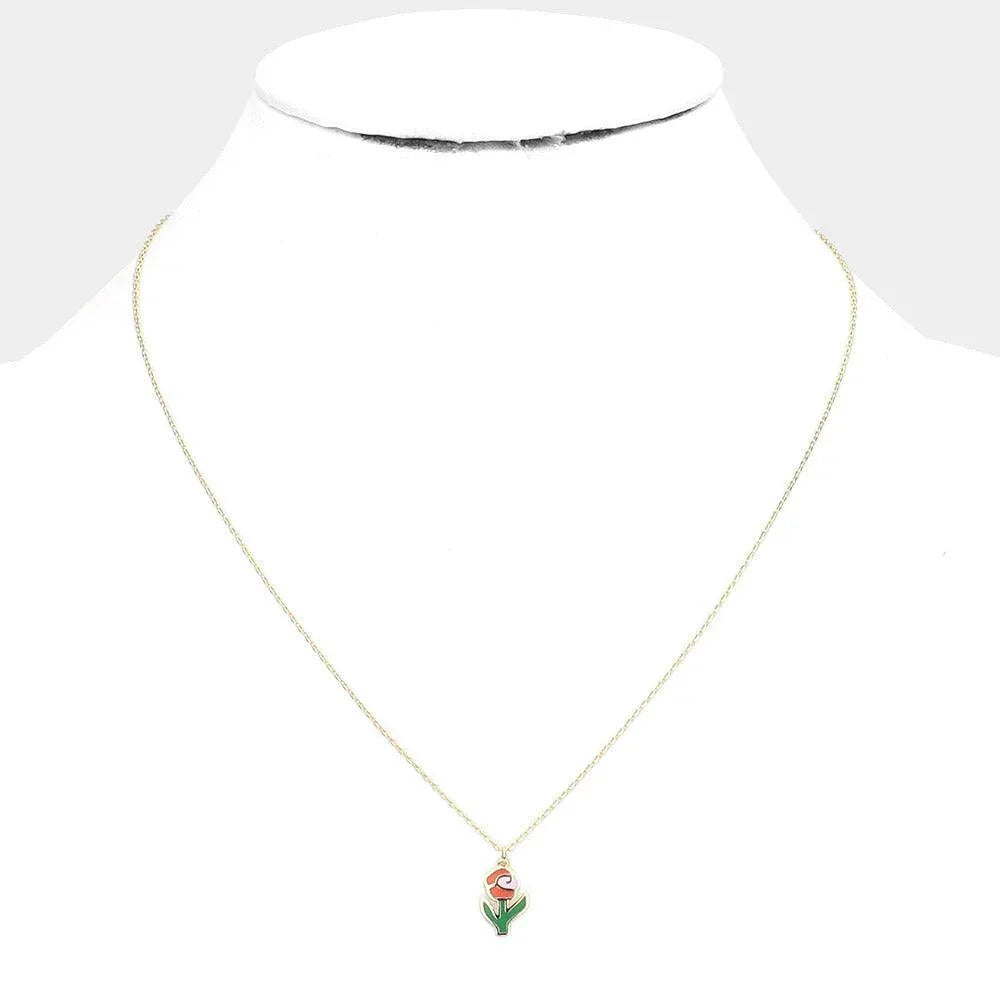 Gold Brass Metal Enamel Rose Flower Pendant Necklace - Jewelry Store by Erik Rayo
