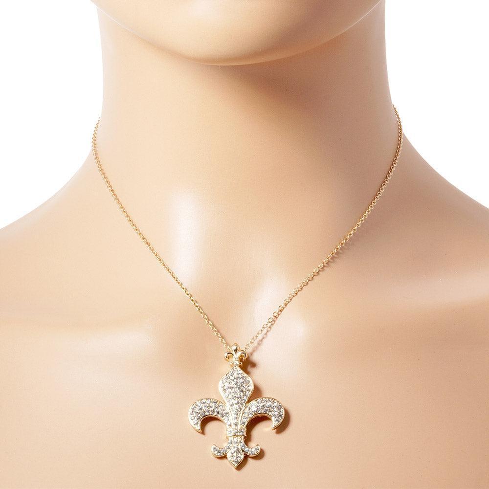 Gold Stone Paved Fleur De Lis Pendant Necklace - Jewelry Store by Erik Rayo
