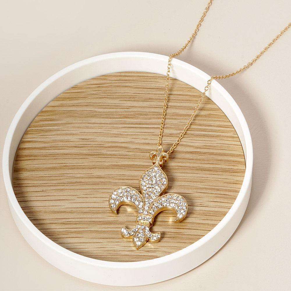 Gold Stone Paved Fleur De Lis Pendant Necklace - Jewelry Store by Erik Rayo