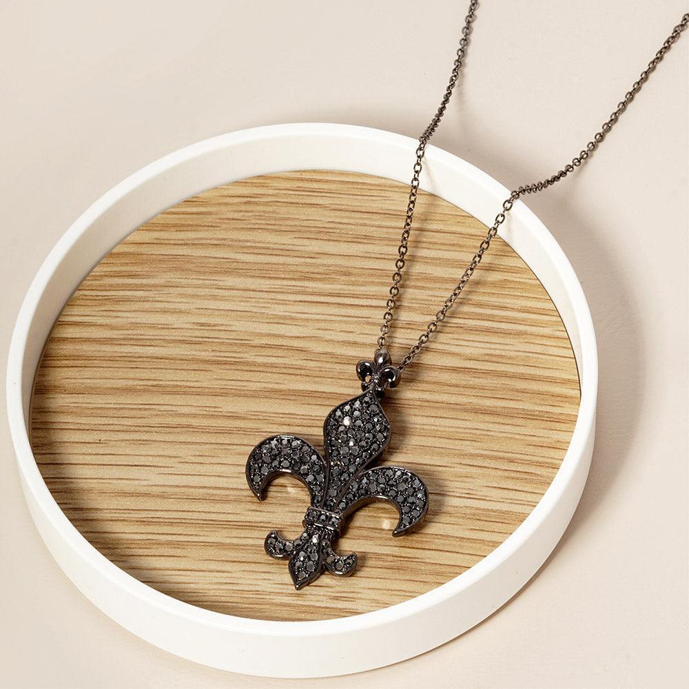 Stone Paved Fleur De Lis Pendant Necklace - Jewelry Store by Erik Rayo